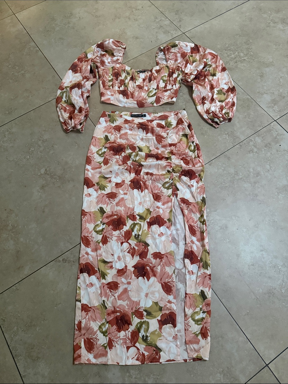 Abercrombie & Fitch Pink and Rust Floral Skirt Set